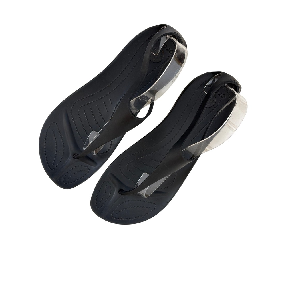 Crocs Sexi Flip Sandal Women Size 11 Black Minimalist Strappy Flat